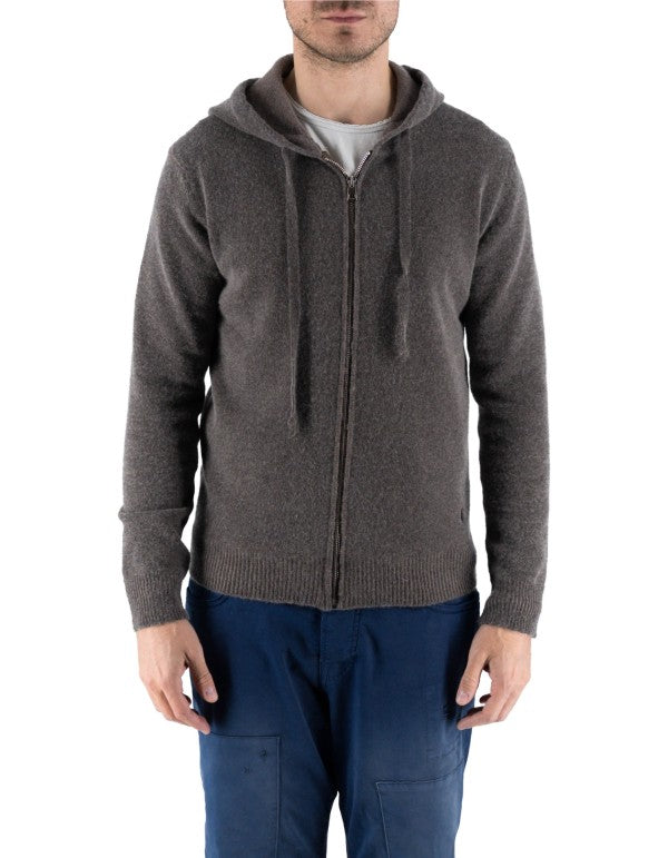 Goteborg Zip-Up Hoodie in Wool and Cashmere Dark Brown