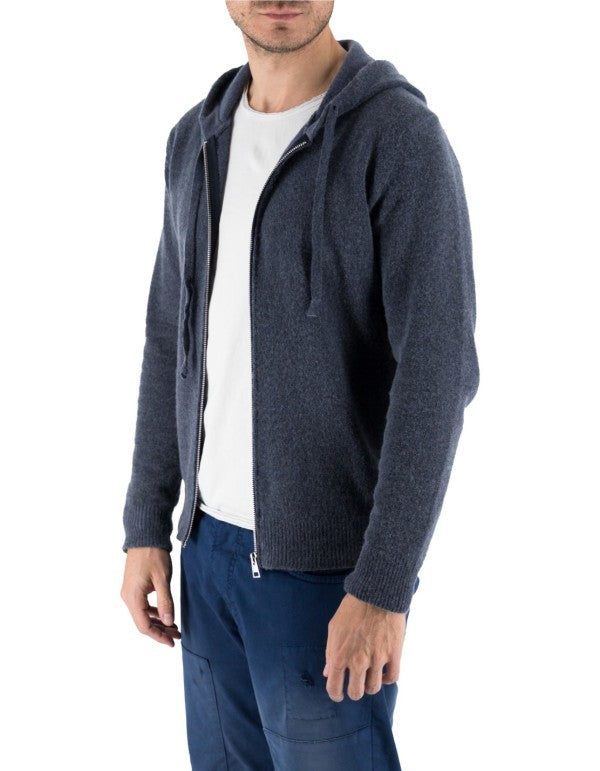 Maglia Goteborg Zip E Cappuccio Lana Cashmere Blu Notte