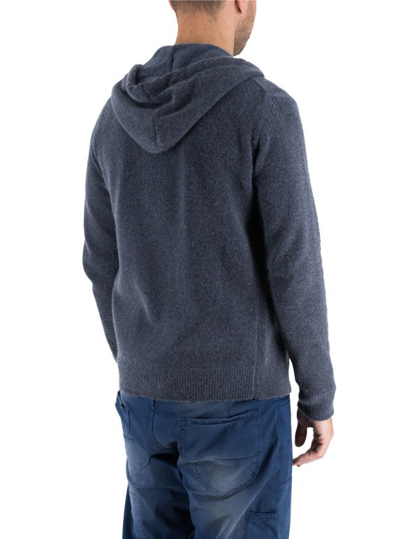 Maglia Goteborg Zip E Cappuccio Lana Cashmere Blu Notte