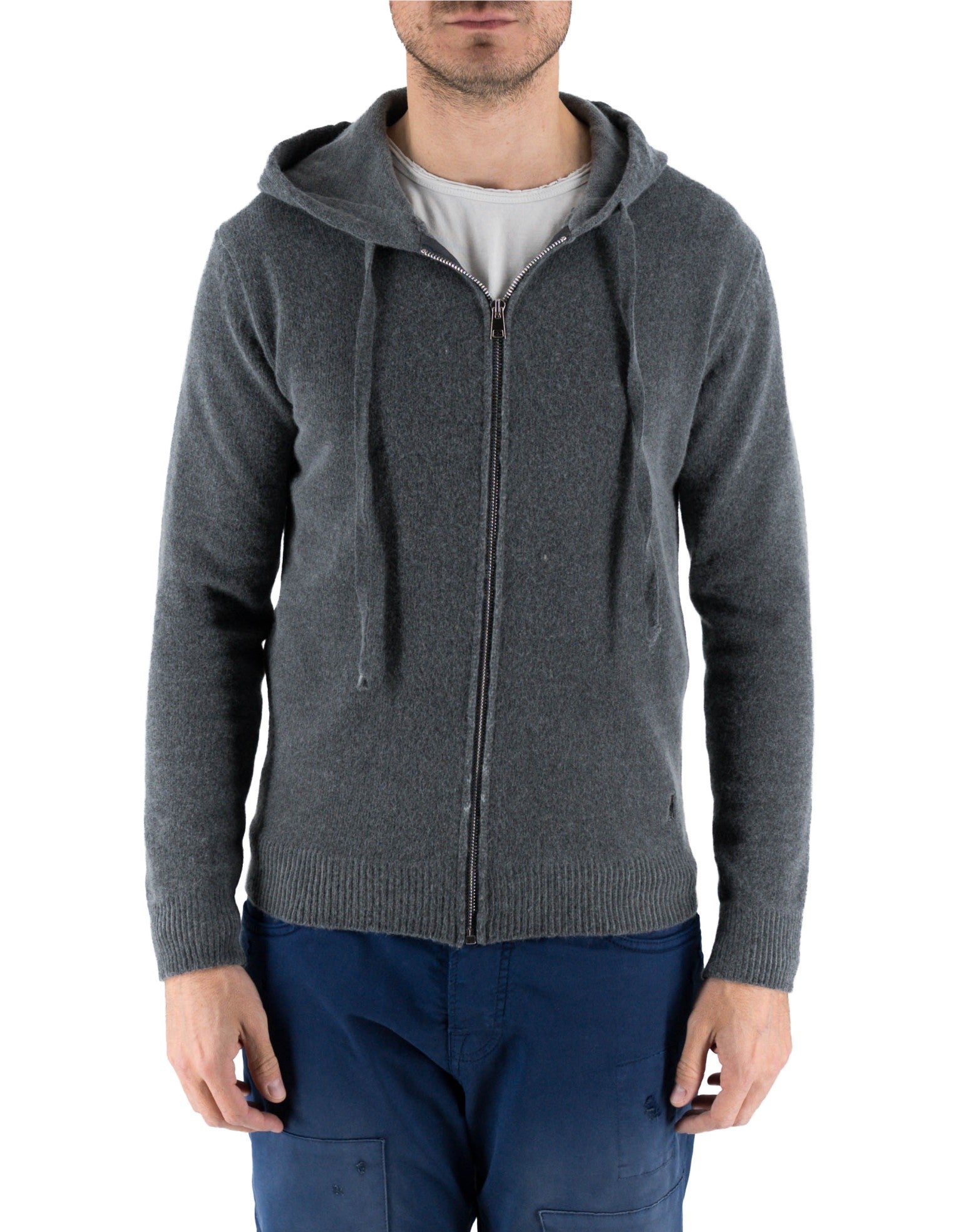 Maglia Goteborg Zip E Cappuccio Lana Cashmere Grigio Scuro