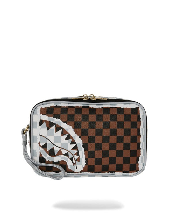 Cream And Brown Tear Check Toiletry Bag