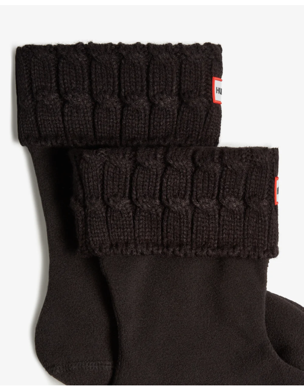 6 Stitch Cable Short Boot Sock Black