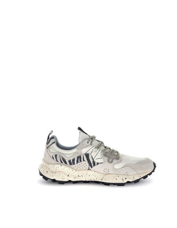 Yamano 3 Uni Suede/nylon/animal print sneaker Off White-black White.