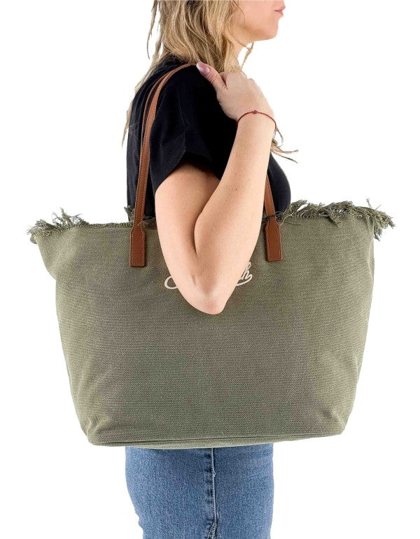 Borsa In Canvas Con Frange City Bag Fringe 52 Emb