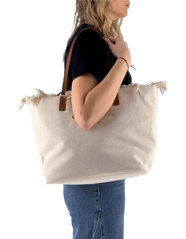 Borsa In Canvas Con Frange City Bag Fringe 1018 Emb