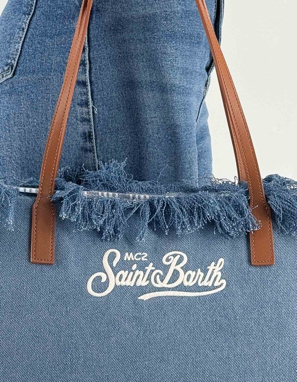 Borsa In Canvas Con Frange City Bag Fringe Denim Emb
