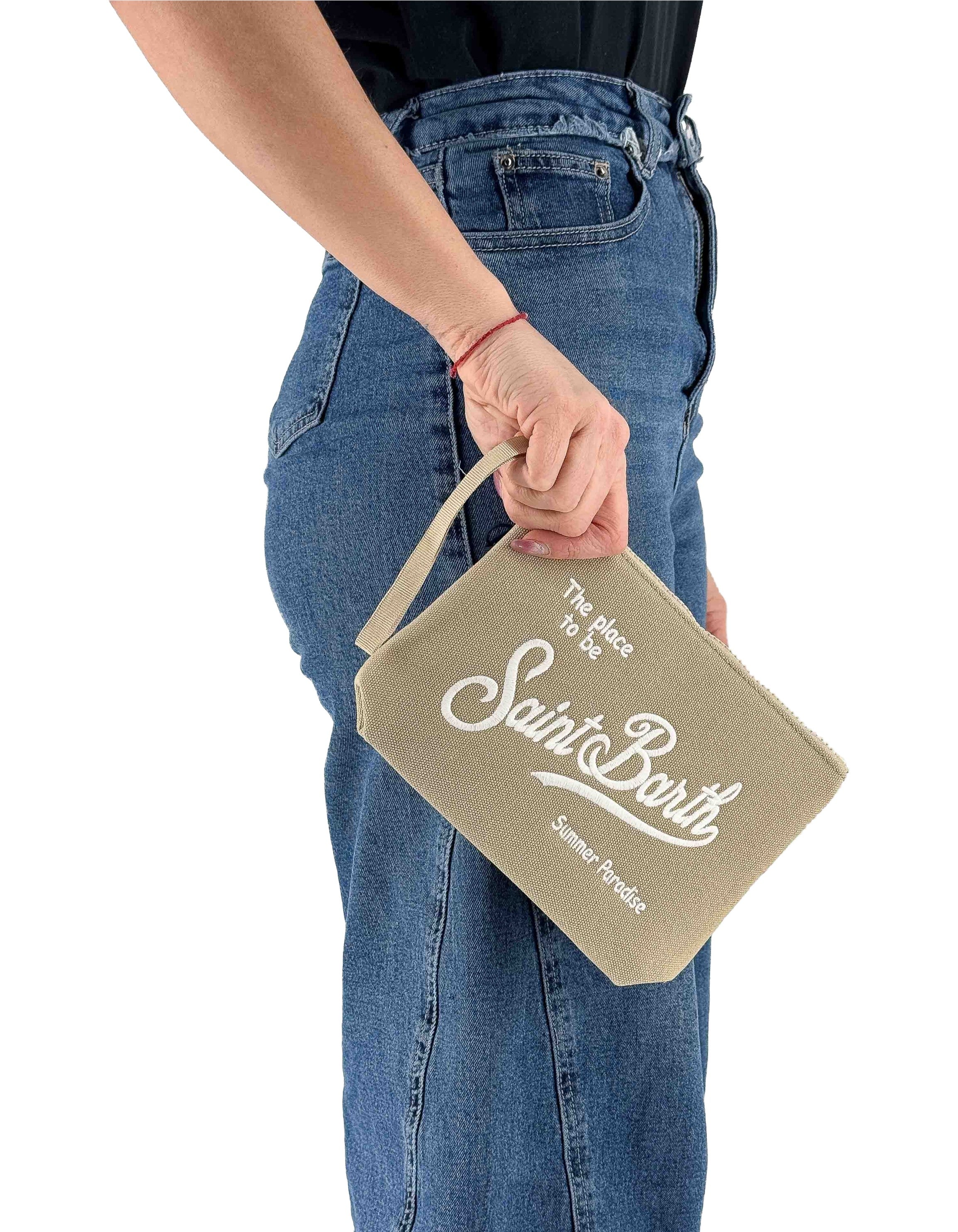 Aline Canvas Sand Clutch Bag 12 Emb