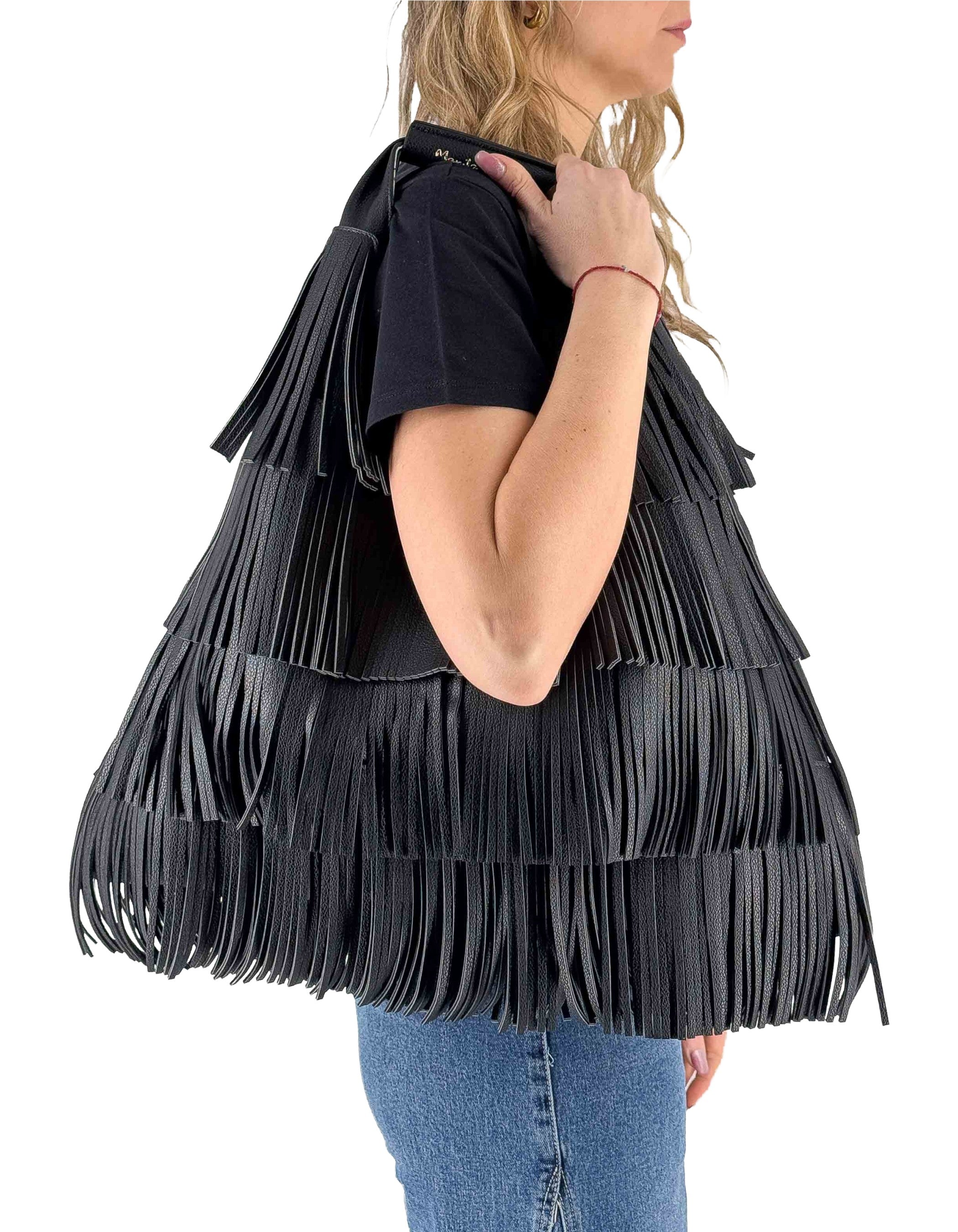 Borsa Sac Bag Con Frange Nero Ma001