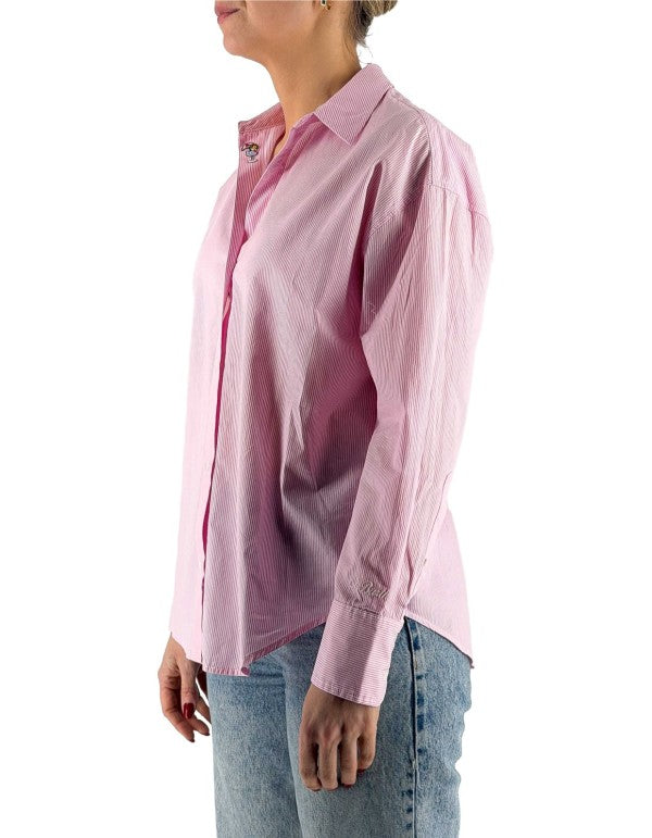 Camicia Cristal Cotton Stripes Micro V Rosa