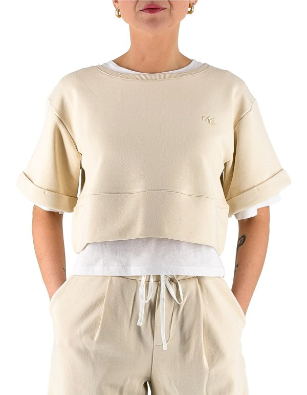 Felpa Con T-shirt Avorio Ma148