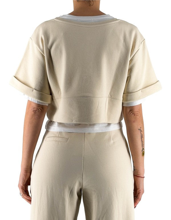 Felpa Con T-shirt Avorio Ma148