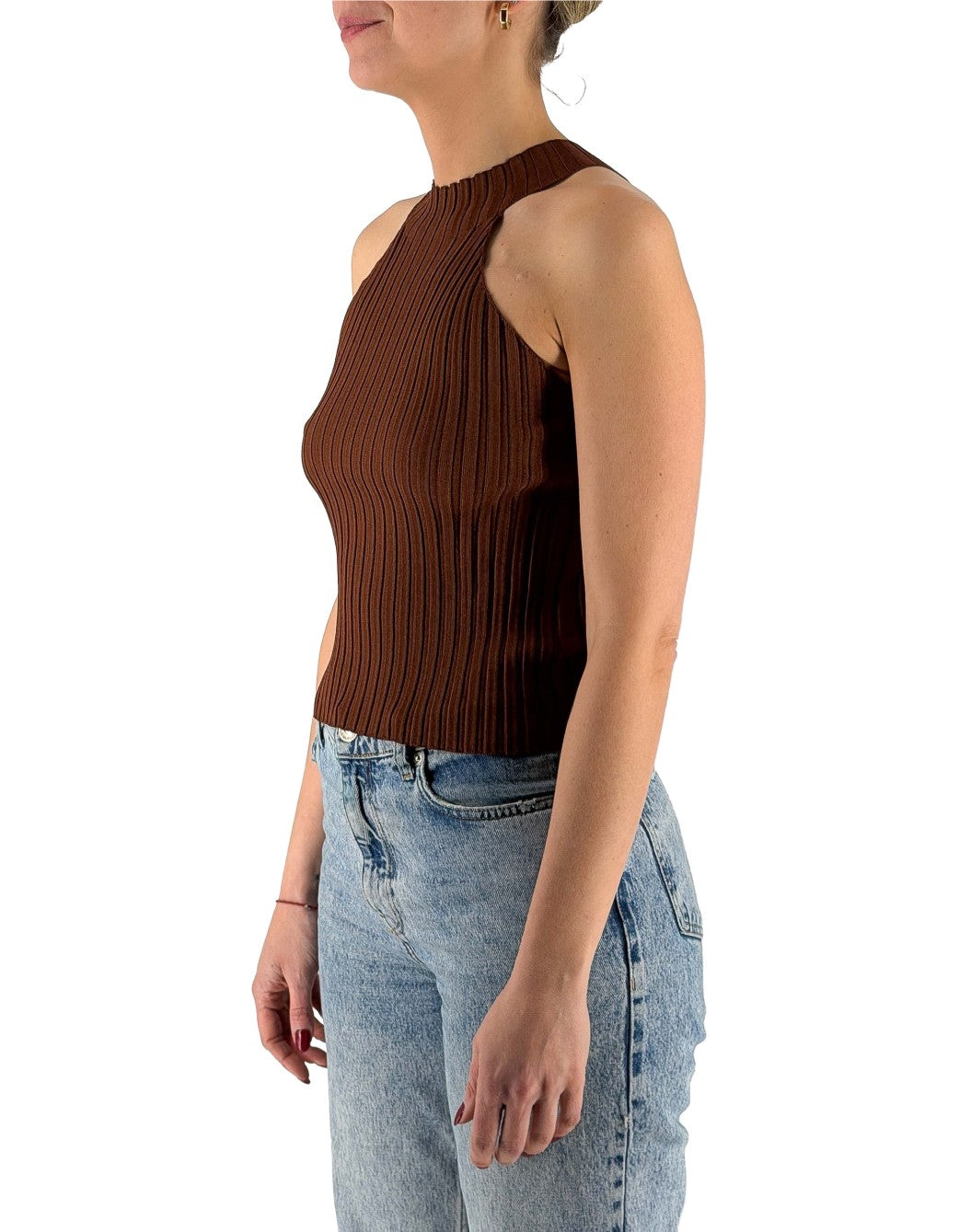 Ma143 Cocoa Turtleneck Tank Top