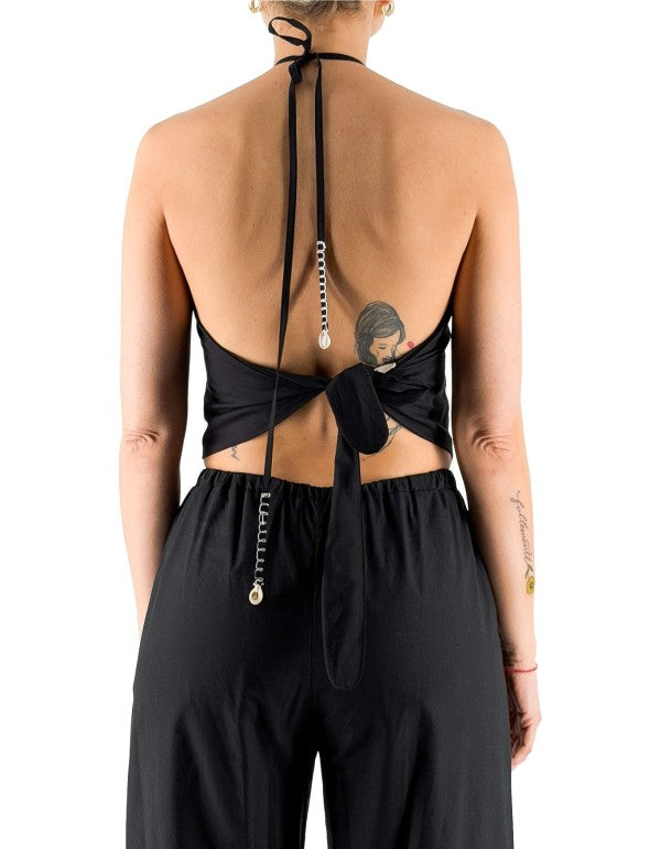 Black Top With Embroidery And Shells