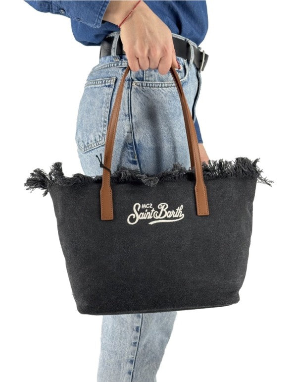 Borsa City Bag Mid Fringe Canvas Nero