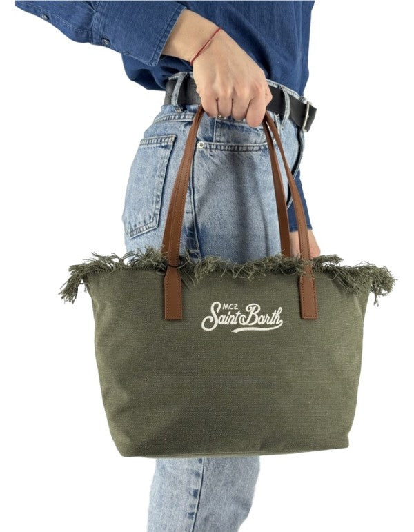 Borsa City Bag Mid Fringe Canvas Verde