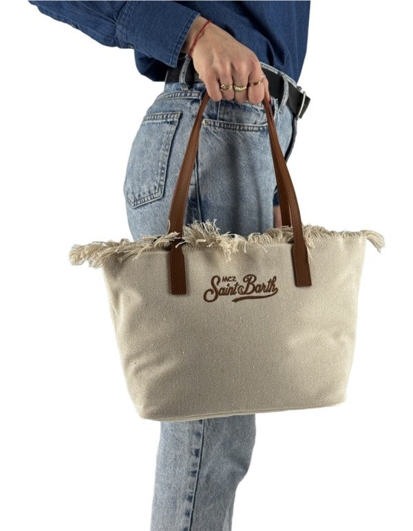 Borsa City Bag Mid Fringe Canvas Beige