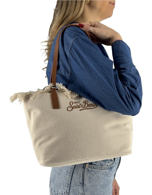 Borsa City Bag Mid Fringe Canvas Beige
