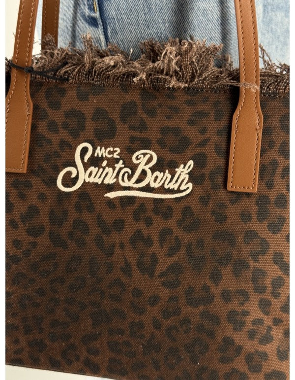 Borsa City Bag Mid Fringe Canvas Dark Leopard