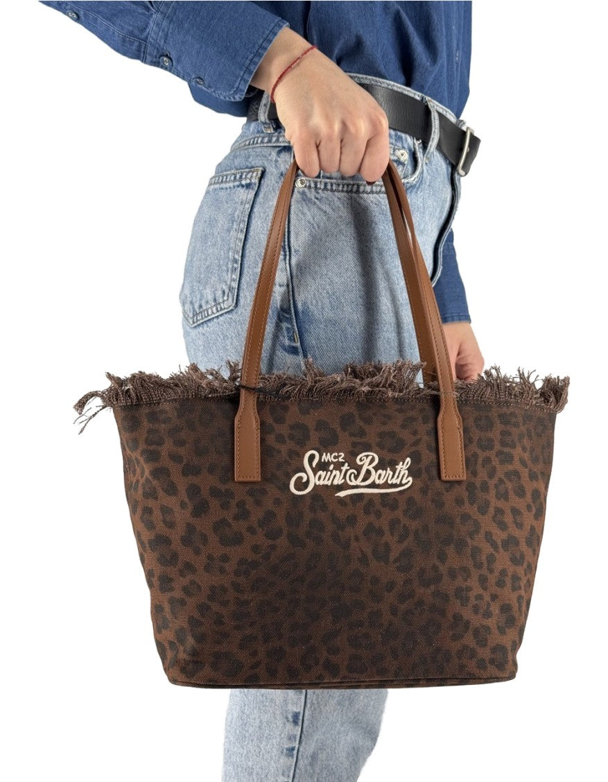 City Bag Mid Fringe Canvas Dark Leopard