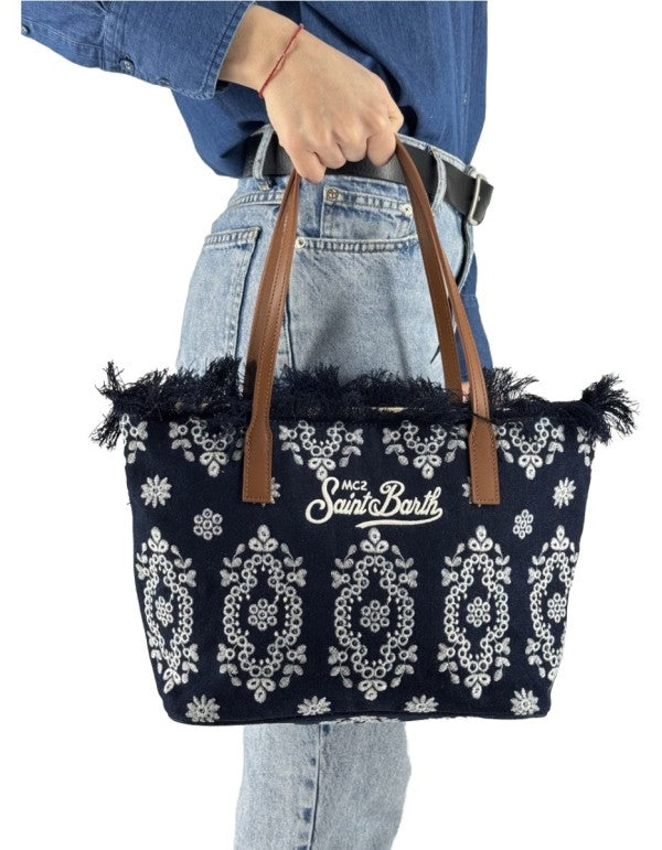 Borsa City Bag Mid Fringe Sangallo Denim
