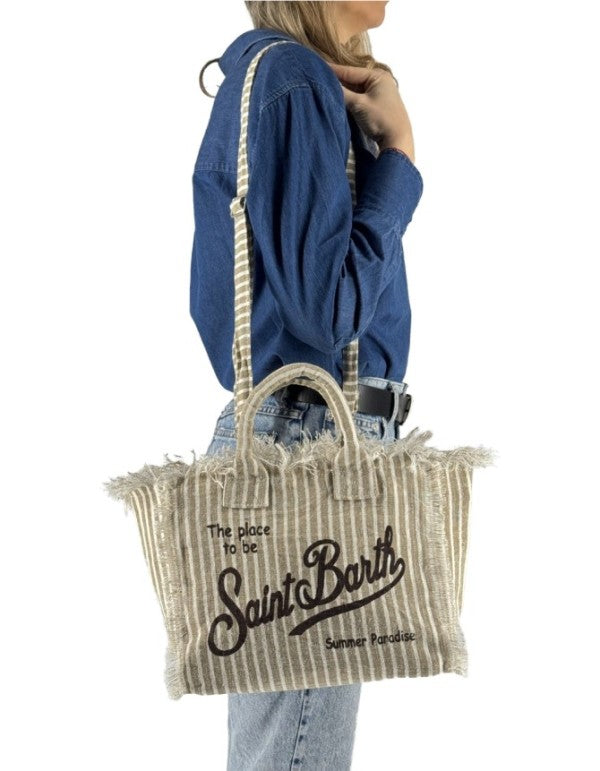 Borsa Colette In Lino a Righe Beige