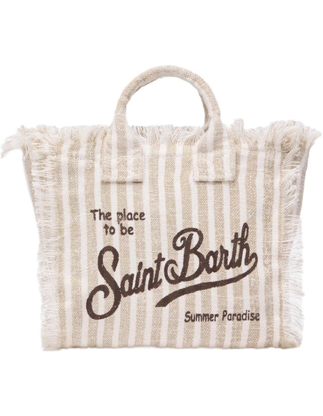 Mini Vanity Bag in Beige Striped Linen V 11