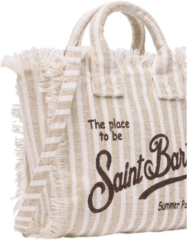 Mini Vanity Bag in Beige Striped Linen V 11