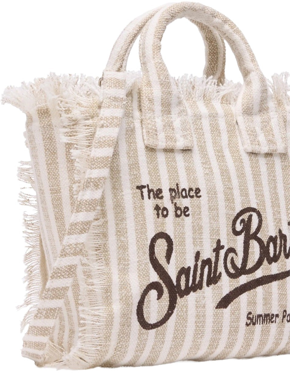Mini Vanity Bag in Beige Striped Linen V 11