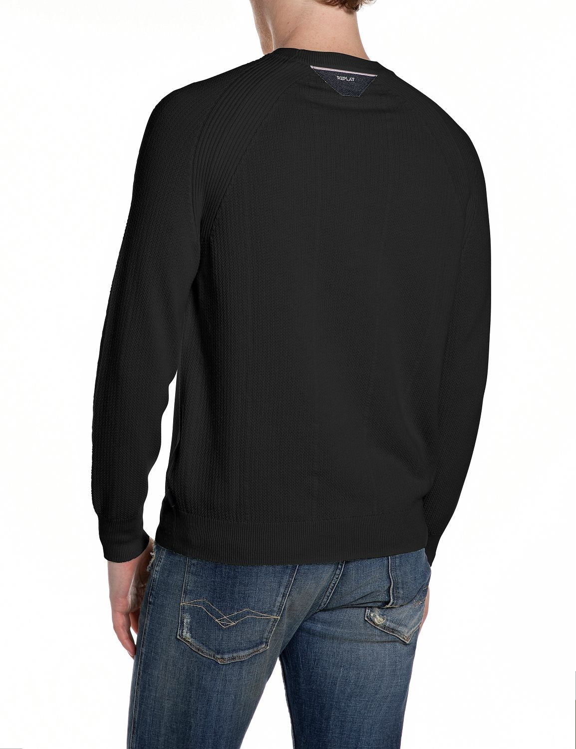 Maglia Uomo Nera Cotone Girocollo Manica Lunga