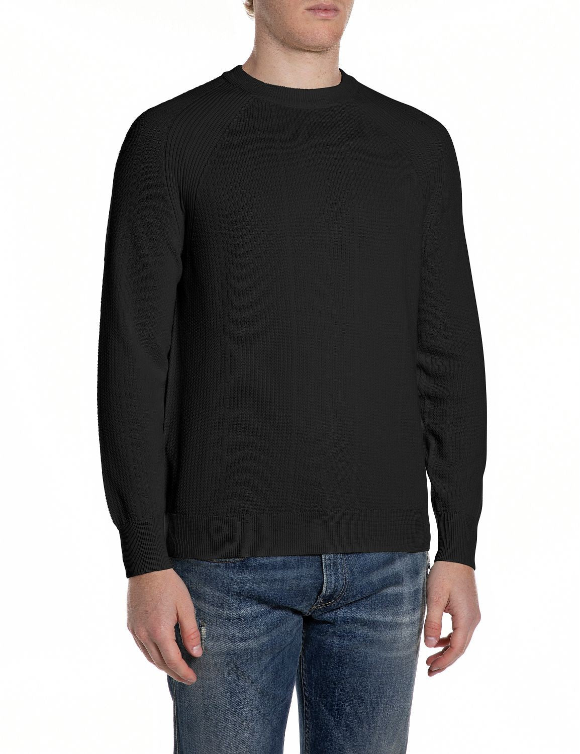 Maglia Uomo Nera Cotone Girocollo Manica Lunga