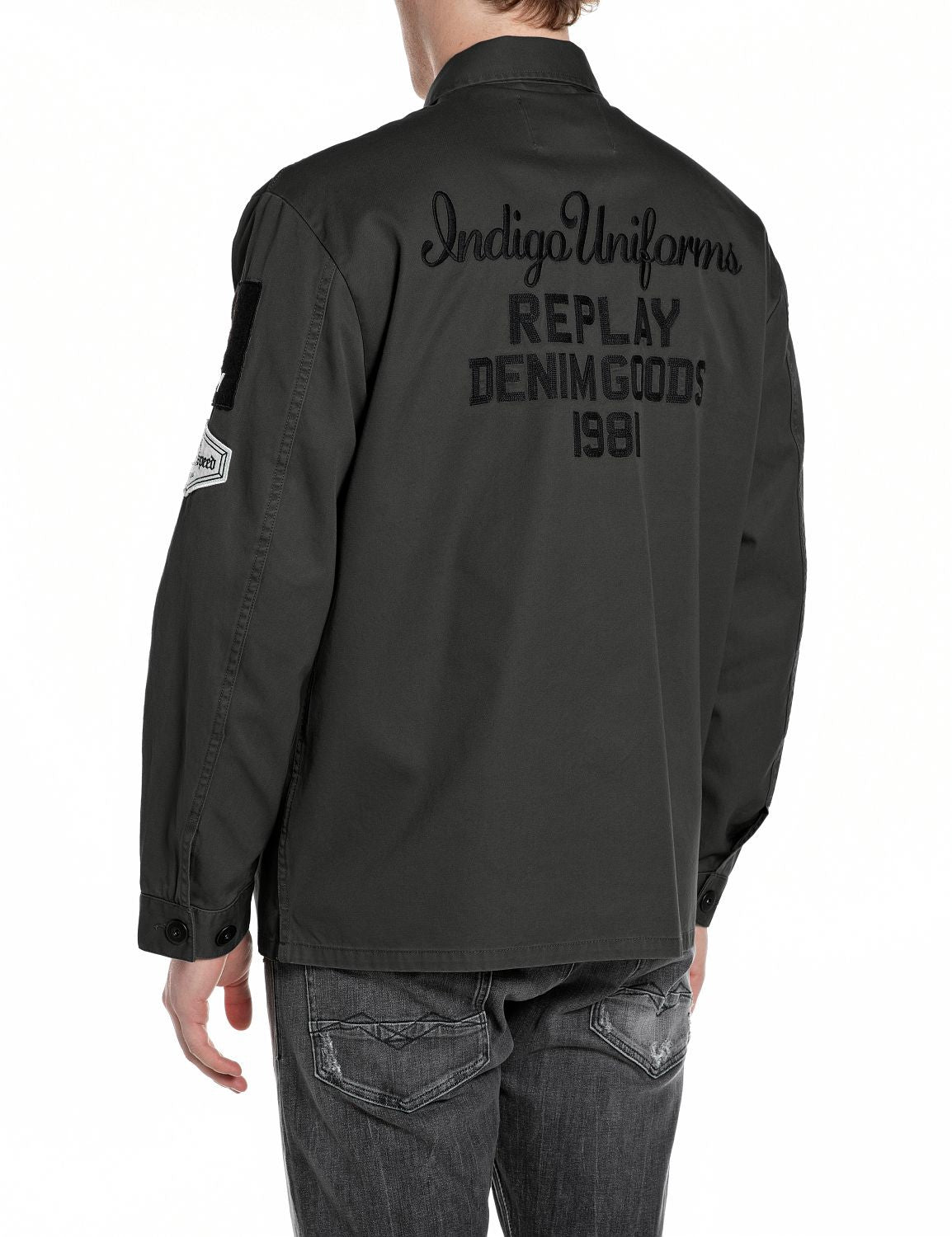 Giacca Camicia Con Patch E Logo Nera