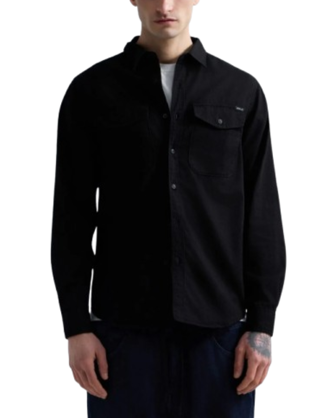 Camicia Uomo Denim Nero Regular Fit Cotone Leggero