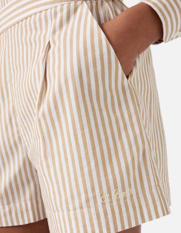 Amani Cotton Beige Striped Shorts