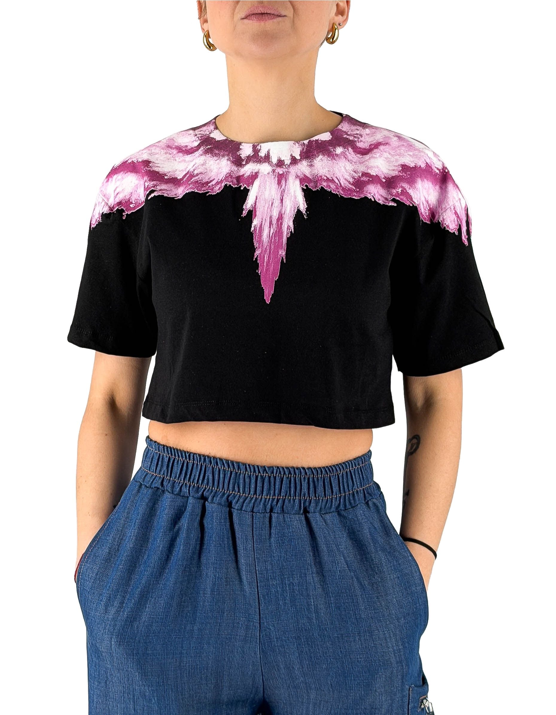 Maglia Crop In Jersey Nero Wings Pink Explosion