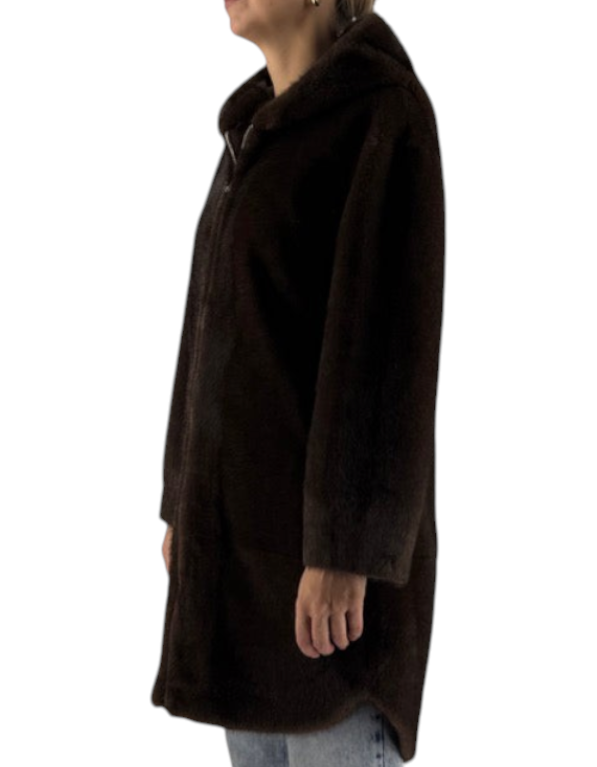 Giacca Audrey Dark Brown Montereggi, vista laterale indossata