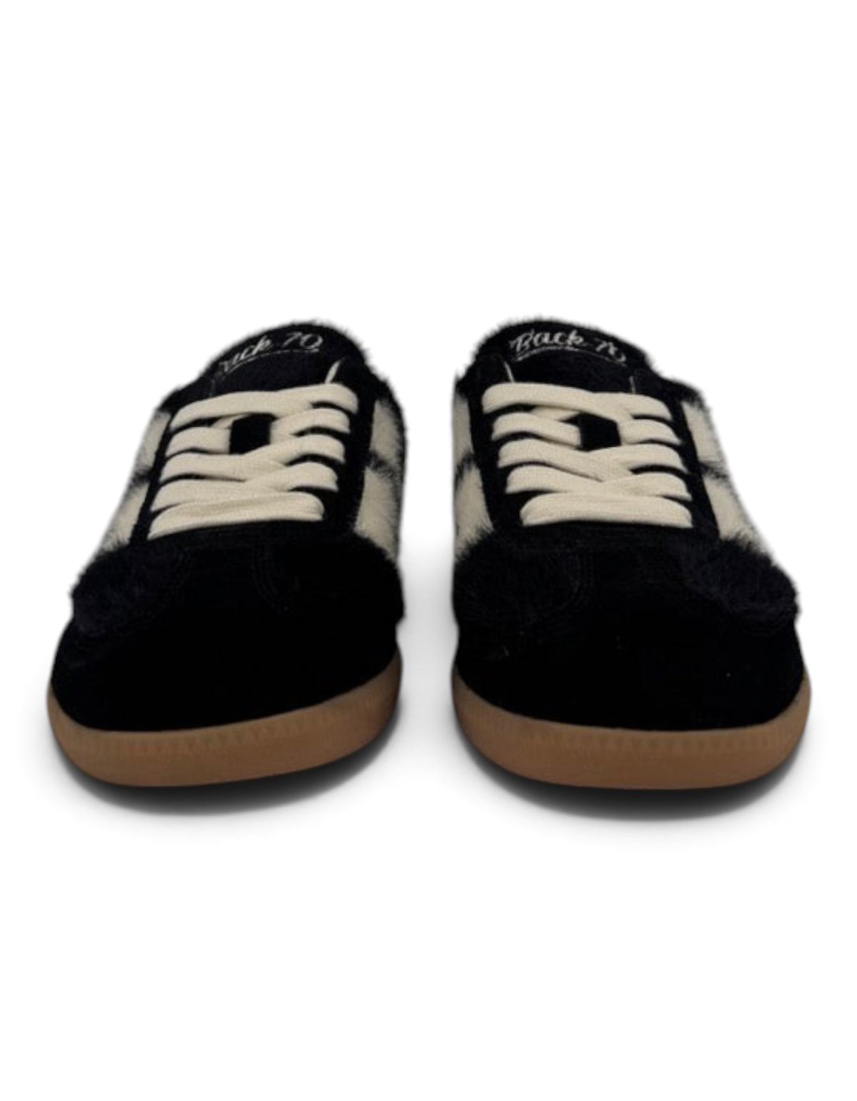 Sneakers donna Back70 Mohair in nero e burro con texture soffice e suola in gomma, vista frontale