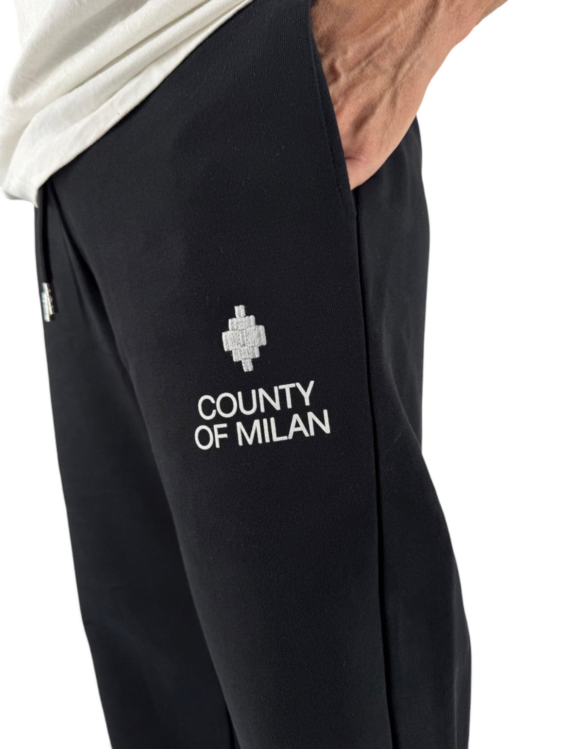 Pantalone in felpa nero DevidLabel Marcelo Burlon County Of Milan in cotone con logo ricamato bianco