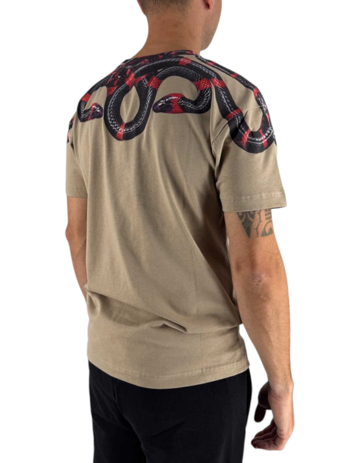 T-shirt DevidLabel Marcelo Burlon County Of Milan color sabbia in cotone con stampa serpente iconica sulla schiena