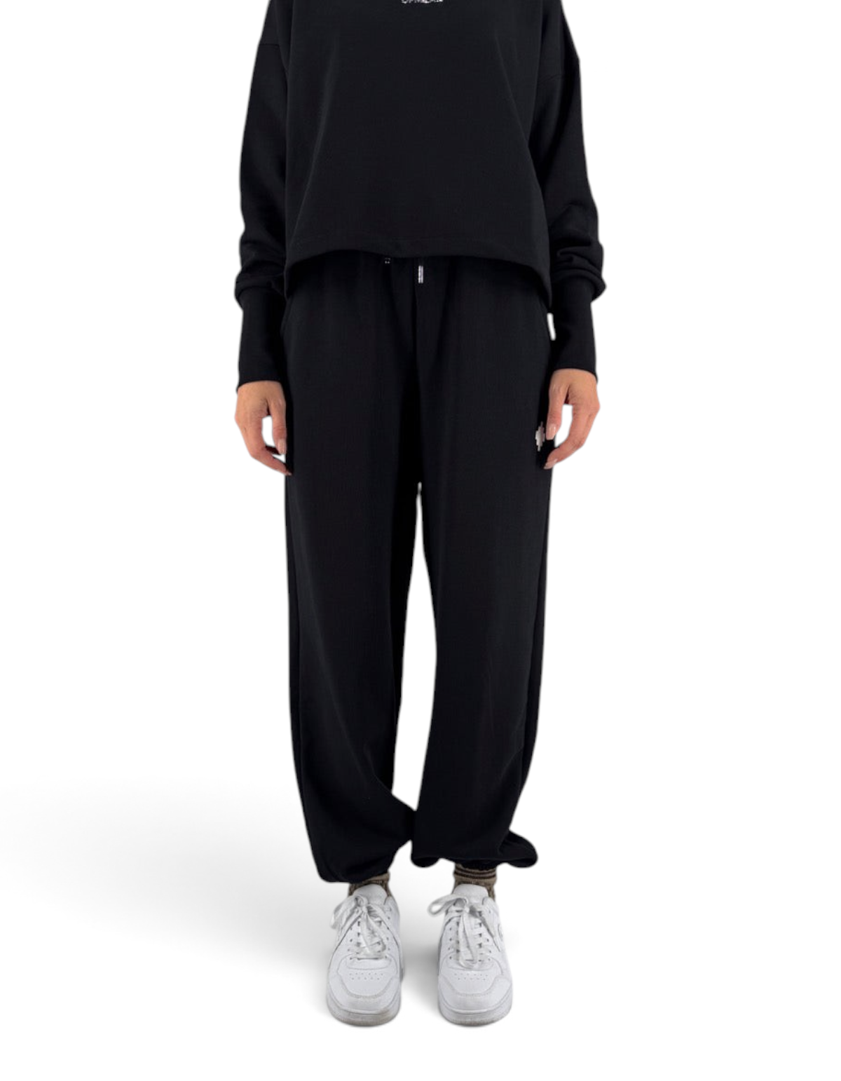 Pantalone donna oversize in felpa nero DevidLabel con vestibilità ampia e stile streetwear
