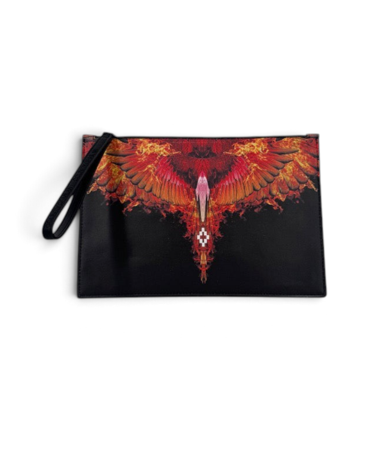 Pochette DevidLabel Marcelo Burlon - County Of Milan nera con stampa grafica Fire Wings rossa e arancione