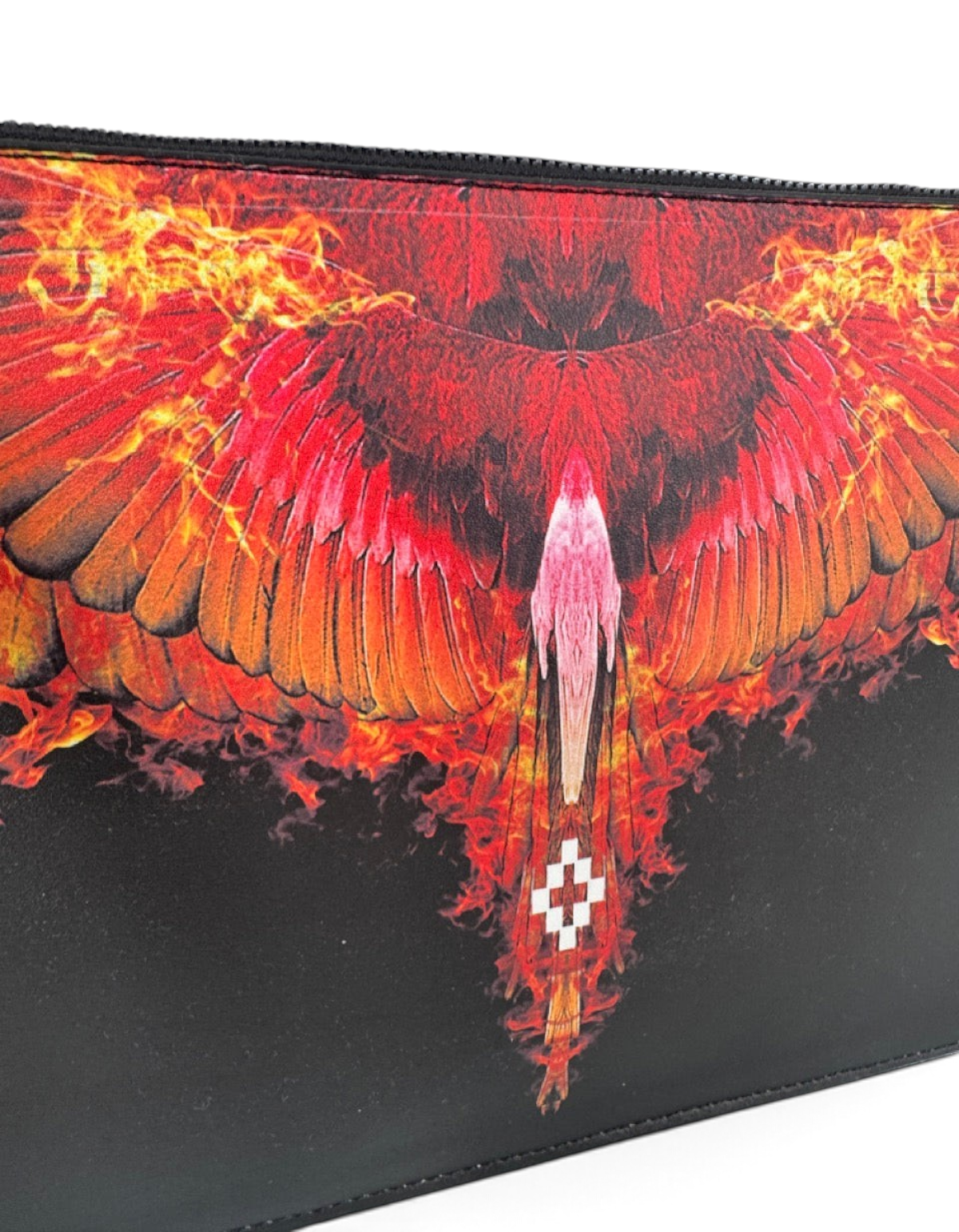 Pochette DevidLabel Marcelo Burlon - County Of Milan nera con stampa grafica Fire Wings rossa e arancione