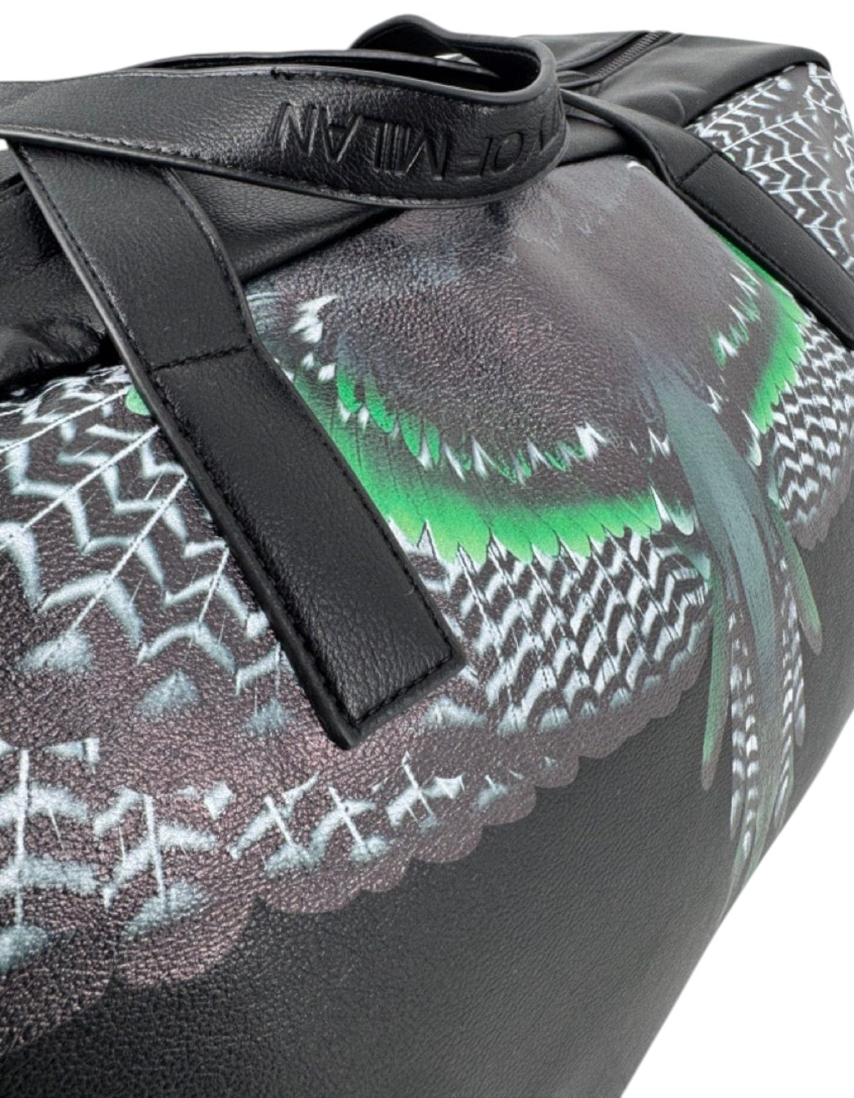 Borsone da viaggio DevidLabel Marcelo Burlon - County Of Milan nero con stampa ali verdi e finitura textured