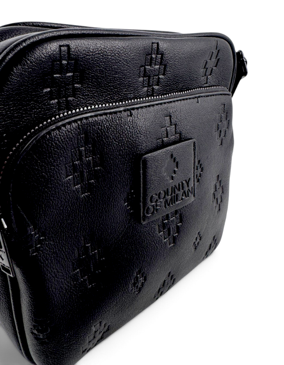 Borsa a tracolla DevidLabel Marcelo Burlon - County Of Milan nera con logo impresso e finitura textured