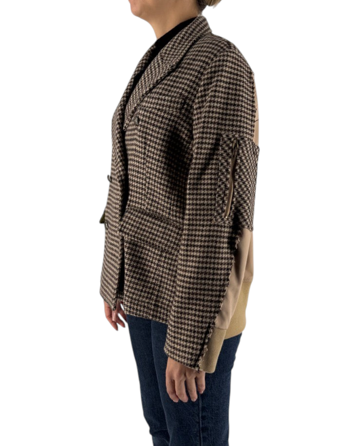 Front Street Hybrid Suit Blazer donna con pannelli beige e pied-de-poule - vista laterale