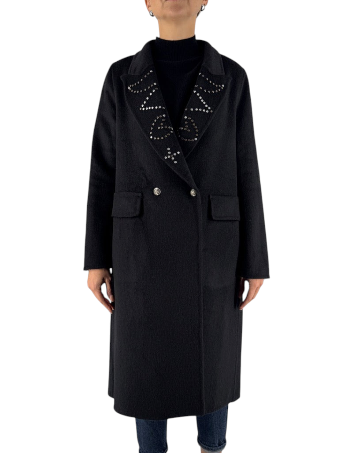 Front Street Cappotto Handmade donna doppiopetto con borchie - vista frontale