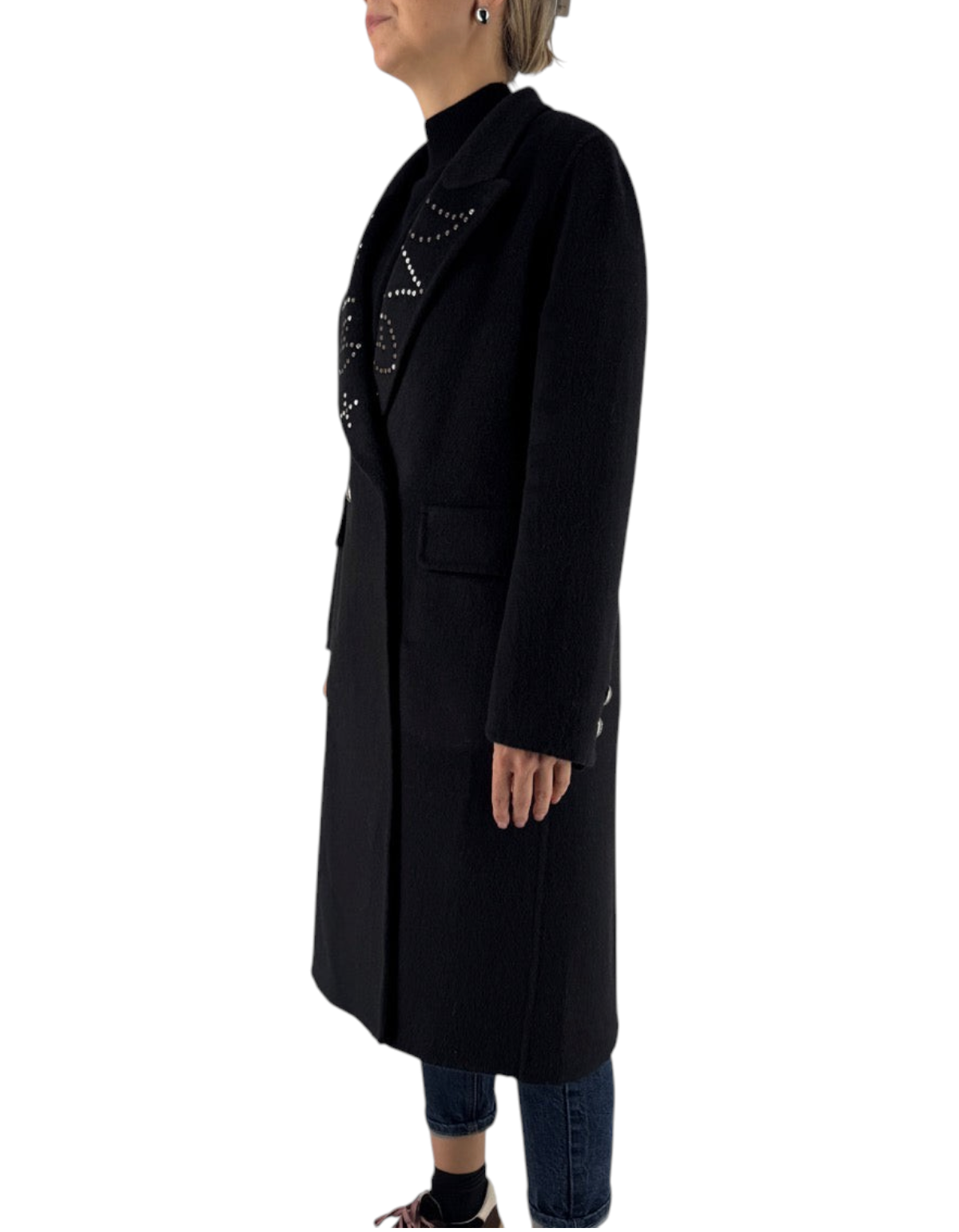 Front Street Cappotto Handmade donna in lana con borchie - vista laterale