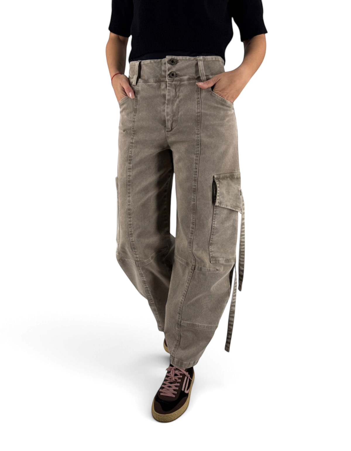 Front Street Pantalone Cargo Multi Pocket donna verde militare - vista frontale
