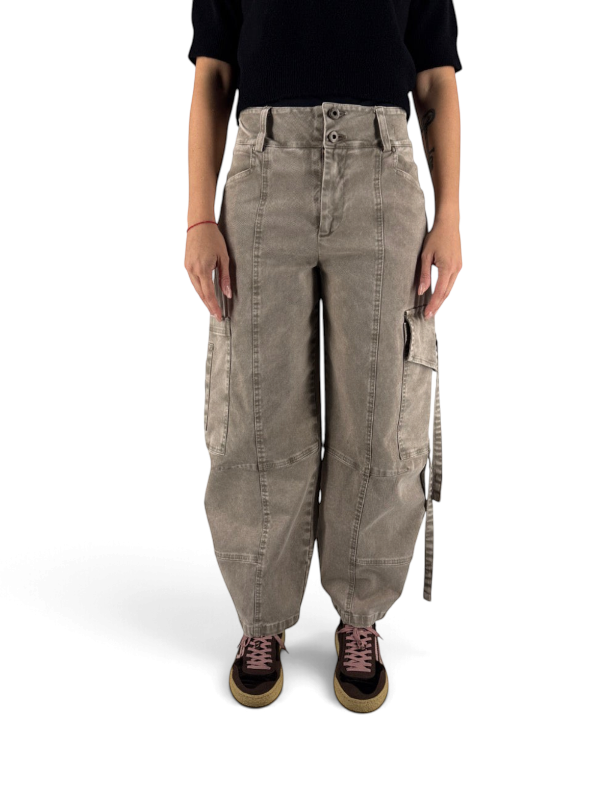 Front Street Pantalone Cargo donna verde militare in cotone - vista frontale