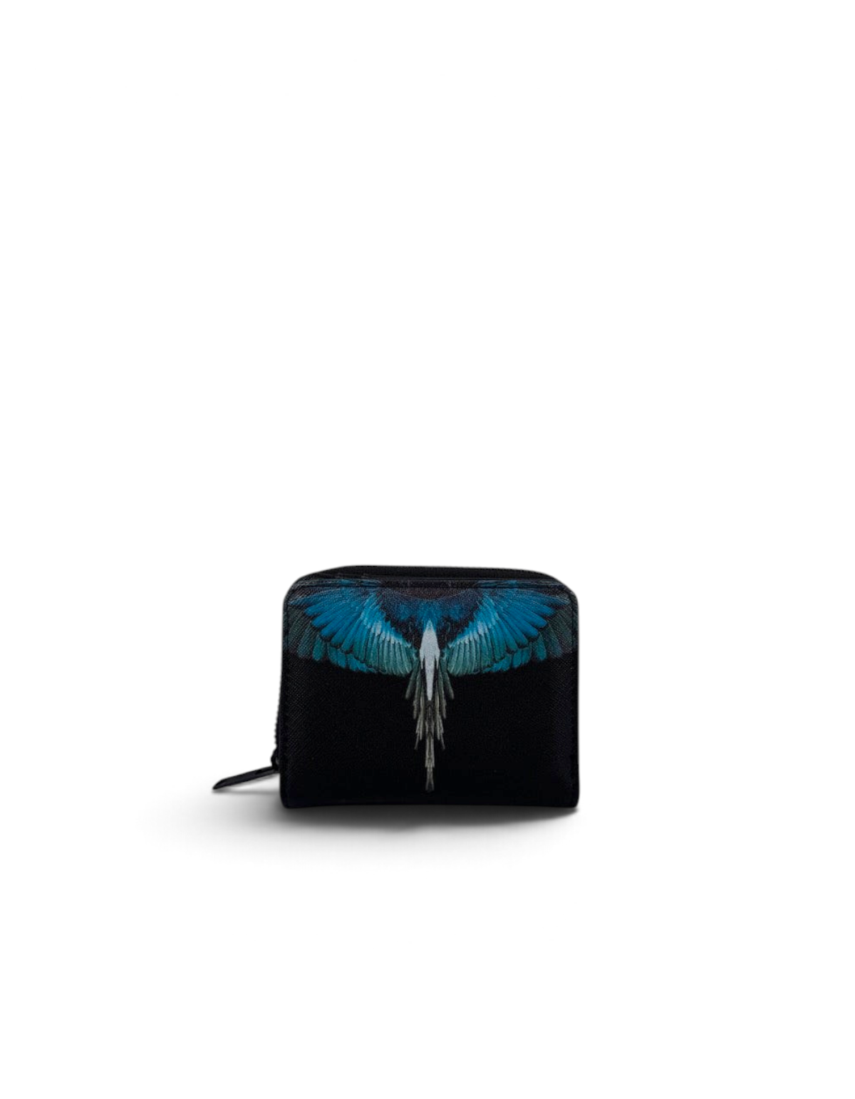 Mini portafoglio DevidLabel Marcelo Burlon - County Of Milan in pelle Saffiano nera con stampa ali turchesi