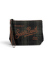 Pochette DevidLabel Aline Wax Scott Tartan 52 Emb in tessuto scozzese scuro con logo ricamato e cinturino da polso